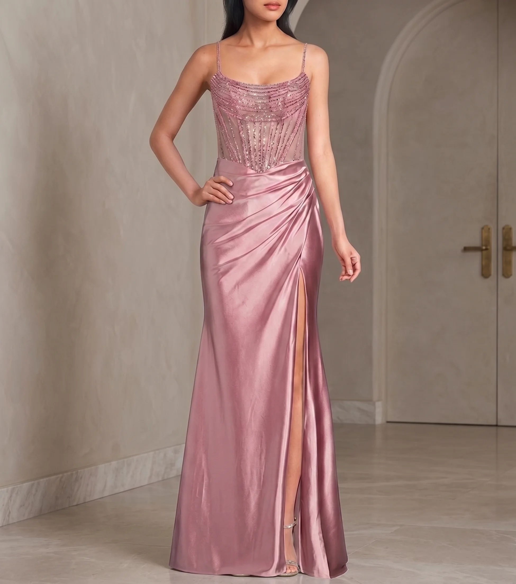 Vestido Rosa empolvado en color rosa