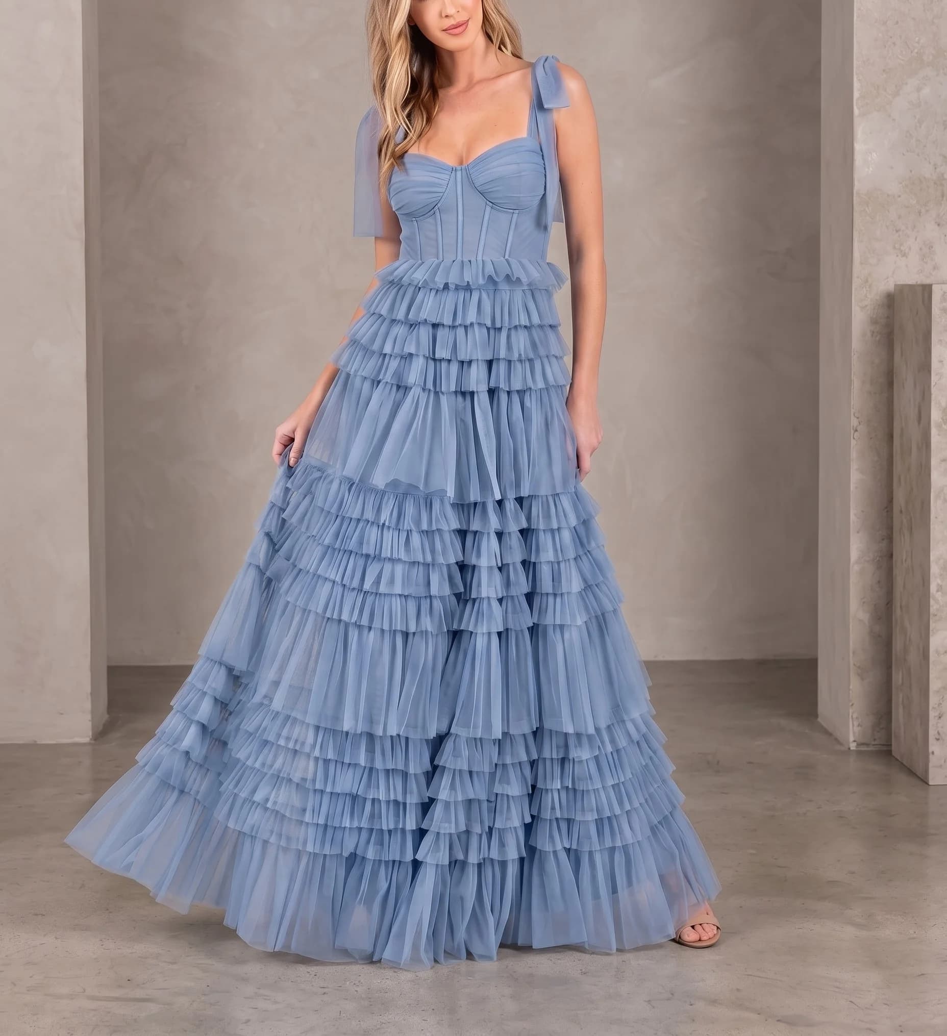 Vestido Azul cenizo en color azul